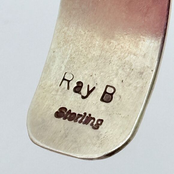 Sterling Silver Turquoise Inlay Cuff Bracelet Signed Ray B - Picture 4 of 6